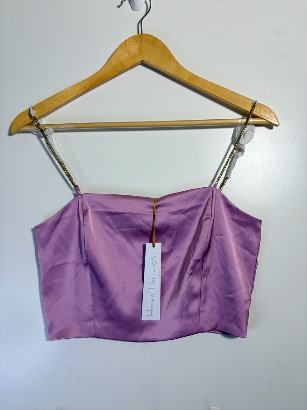House of Harlow 1960 Satin Bustier Crop Top S Lilac Chain Strap NWT
